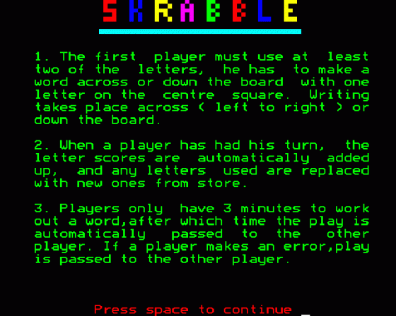 Computer Skrabble Screenshot 5 (BBC B/B+/Master 128)