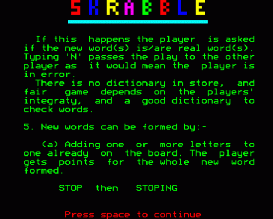 Computer Skrabble Screenshot 7 (BBC B/B+/Master 128)