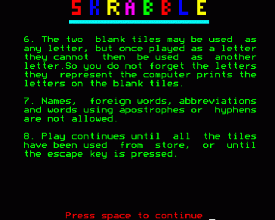 Computer Skrabble Screenshot 9 (BBC B/B+/Master 128)