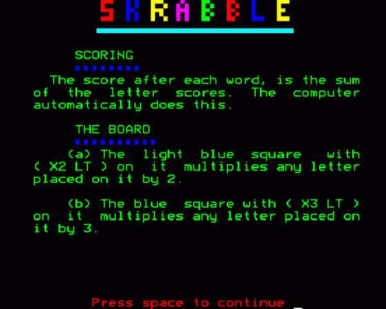 Computer Skrabble Screenshot 10 (BBC B/B+/Master 128)