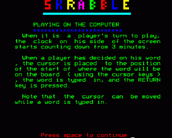 Computer Skrabble Screenshot 12 (BBC B/B+/Master 128)