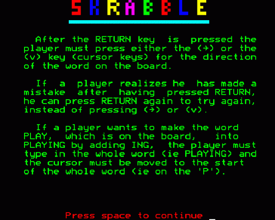 Computer Skrabble Screenshot 13 (BBC B/B+/Master 128)