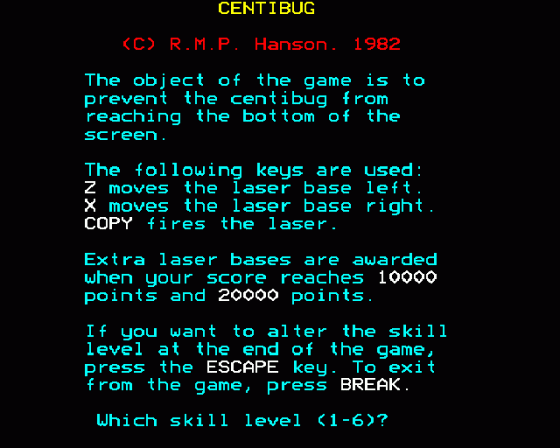 Centibug Screenshot 6 (BBC Model B)