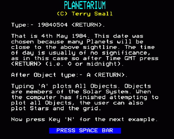 Planetarium Screenshot 15 (BBC Model B)