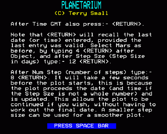 Planetarium Screenshot 18 (BBC Model B)