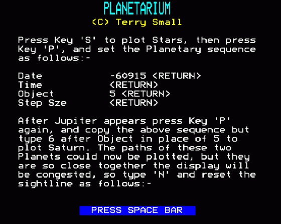 Planetarium Screenshot 23 (BBC Model B)