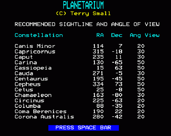 Planetarium Screenshot 31 (BBC Model B)