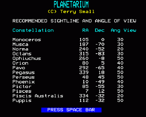 Planetarium Screenshot 34 (BBC Model B)