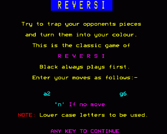 Reversi Screenshot 10 (BBC Model B)