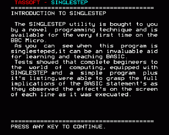 Singlestep Through Basic Screenshot 5 (BBC Model B)