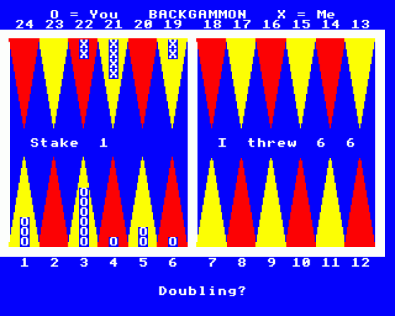 Backgammon Screenshot 7 (BBC Model B)