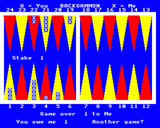 Backgammon Screenshot 8 (BBC Model B)