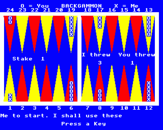 Backgammon Screenshot 9 (BBC Model B)