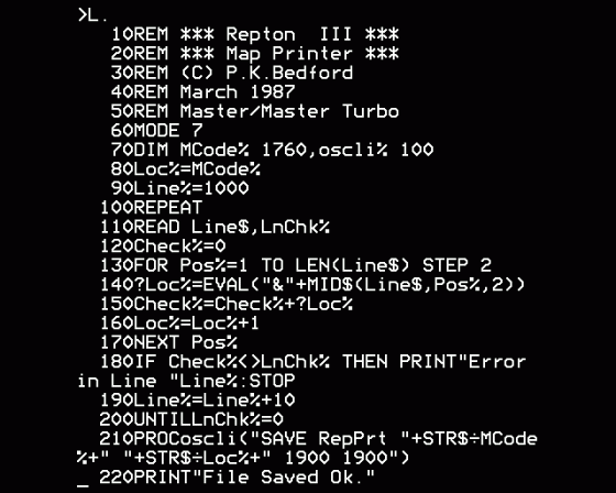 Repton 3 Map Printer Screenshot