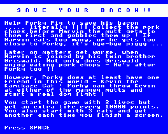 Save Your Bacon Screenshot 9 (BBC B/B+/Master 128)