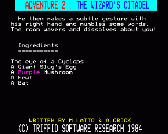 Adventure 2: The Wizard's Citadel Screenshot 8 (BBC Model B)