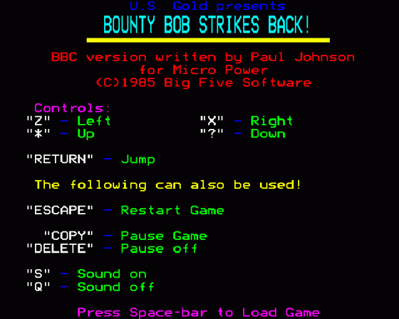 Bounty Bob Strikes Back Screenshot 10 (BBC Model B)