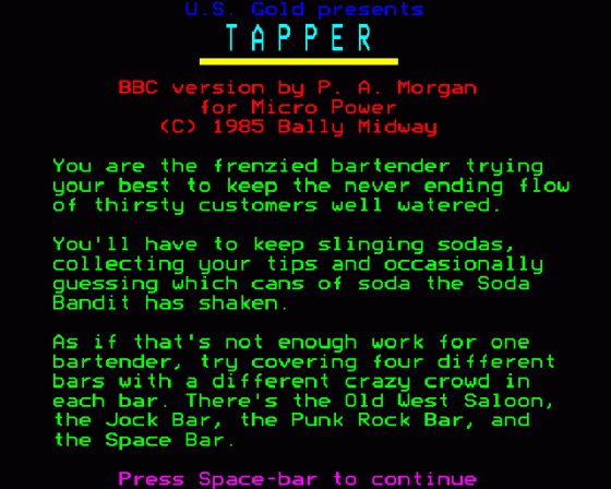 Tapper Screenshot 10 (BBC Model B)