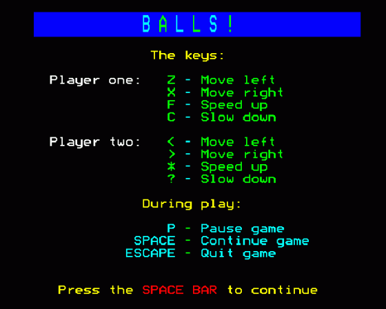 Balls Screenshot 11 (BBC B/B+/Master 128)