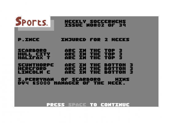 League Football Screenshot 7 (Commodore 64/128)