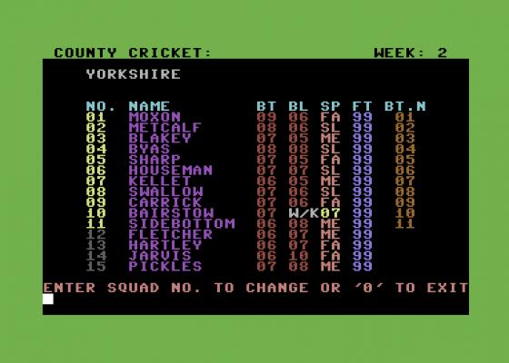 County Cricket Screenshot 5 (Commodore 64)