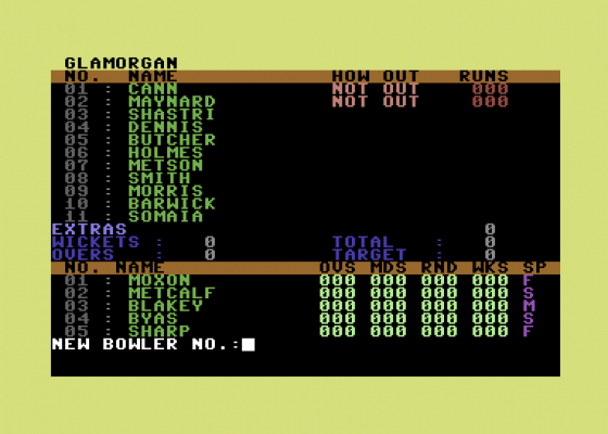 County Cricket Screenshot 9 (Commodore 64)