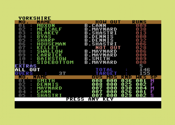 County Cricket Screenshot 12 (Commodore 64)