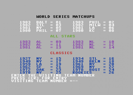 The World's Greatest Baseball Game Screenshot 5 (Commodore 64)