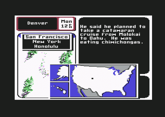 Where In The Usa Is Carmen Saniego Screenshot 8 (Commodore 64)