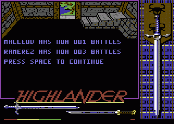 Highlander Screenshot 5 (Commodore 64/128)