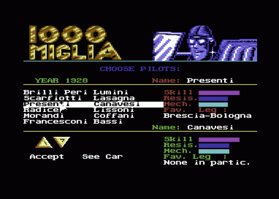 1000 Miglia 1927-1933 Volume 1 Screenshot 8 (Commodore 64/128)