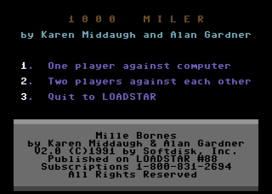 1000 Miler Screenshot 5 (Commodore 64/128)