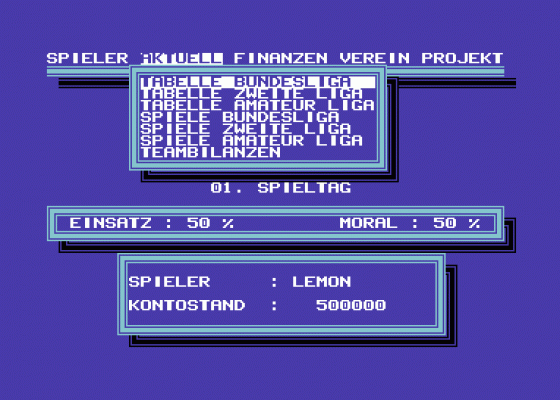 Bundesliga Manager v2.0 Screenshot 1 (Commodore 64)