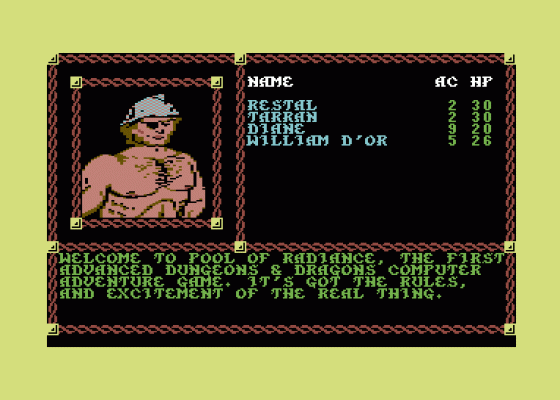 Advanced Dungeons & Dragons: Pool Of Radiance Screenshot 1 (Commodore 64/128)
