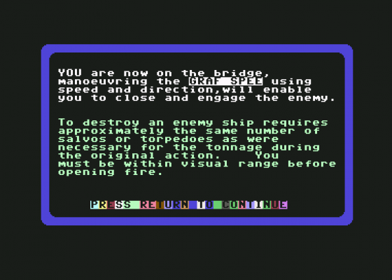 Admiral Graf Spee Screenshot 11 (Commodore 64)