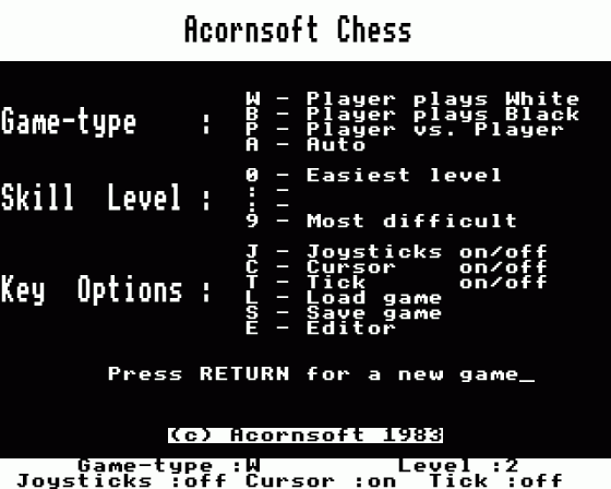 Chess Screenshot 1 (Acorn Electron)