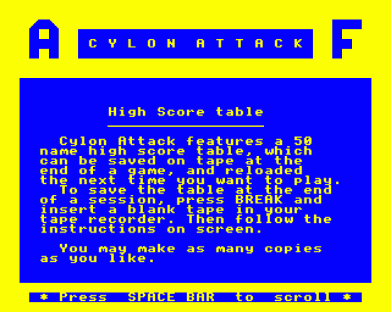 Cylon Attack Screenshot 30 (Acorn Electron)
