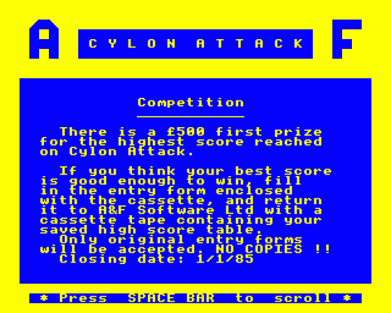 Cylon Attack Screenshot 31 (Acorn Electron)