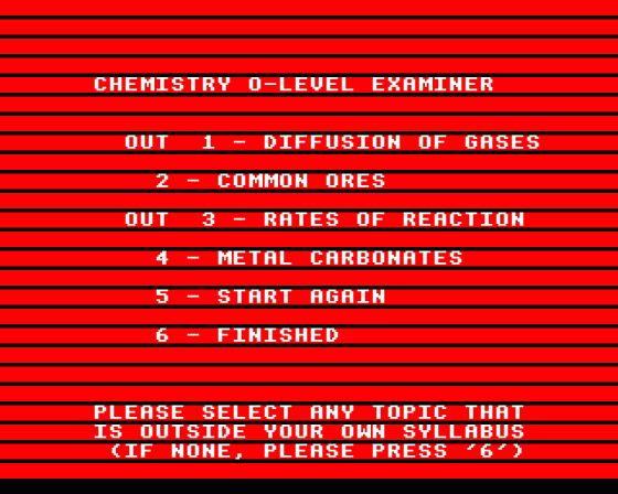 Chemistry O Level Examiner: Multiple Choice Papers Screenshot 5 (BBC/Electron)