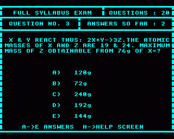 Chemistry O Level Examiner: Multiple Choice Papers Screenshot 7 (BBC/Electron)