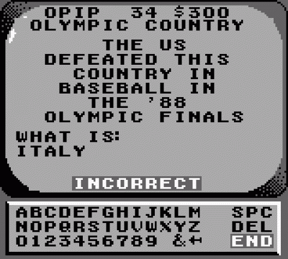 Jeopardy! Sports Edition Screenshot 5 (Game Boy)