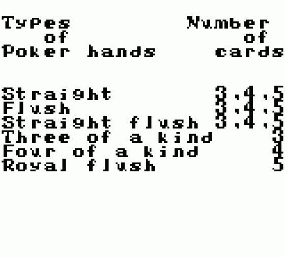 Square Deal: The Game Of Two Dimensional Poker Screenshot 6 (Game Boy)