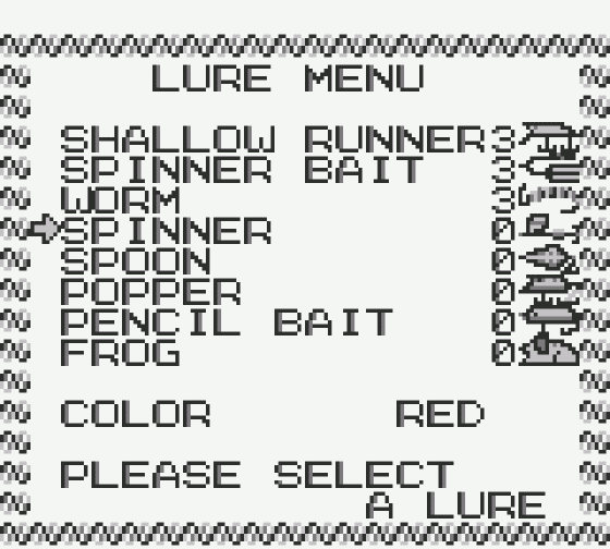 Black Bass: Lure Fishing Screenshot 6 (Game Boy)