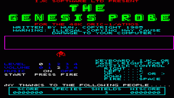 Xenon III: The Genesis Probe Screenshot 5 (Oric 48K/Atmos)