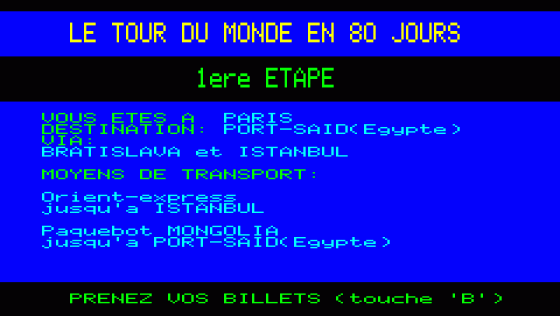 Tour Du Monde En 80 Jours Screenshot 5 (Oric 1/Oric 48K)