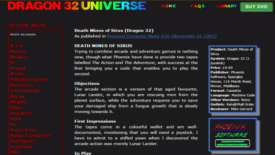 Dragon 32 Universe DVD