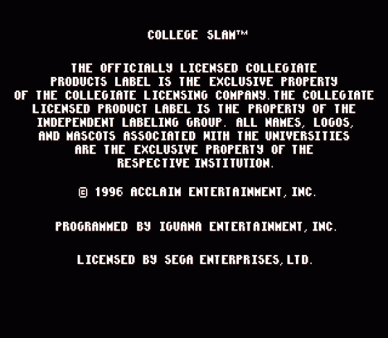 College Slam Screenshot 5 (Sega Genesis)