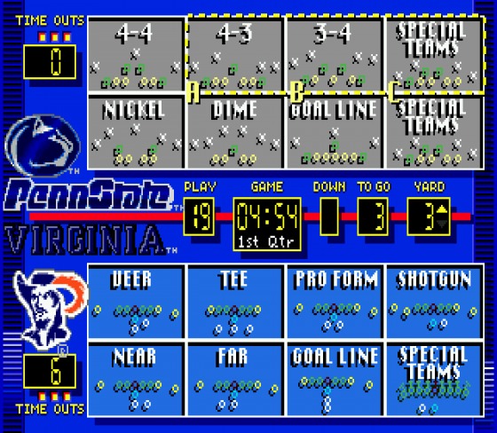 Bill Walsh College Football '95 Screenshot 6 (Sega Genesis)