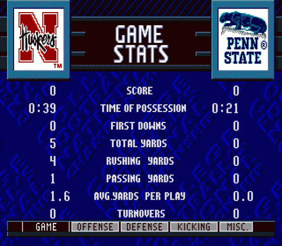 College Football's National Championship II Screenshot 14 (Sega Genesis)