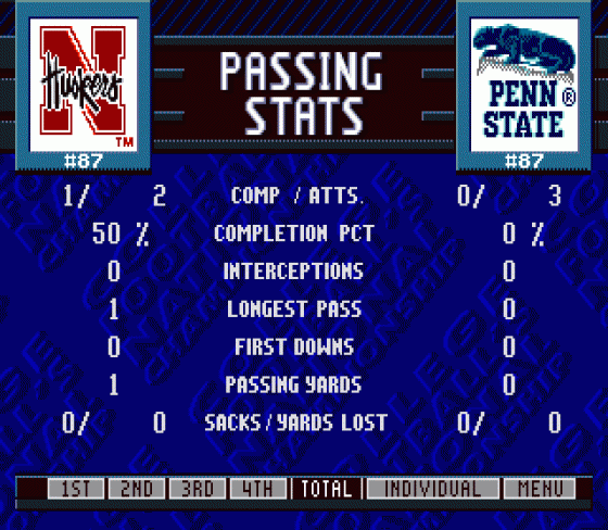 College Football's National Championship II Screenshot 15 (Sega Genesis)